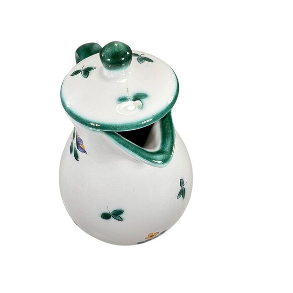 Vtg Gmundner Keramik Alpine Flowers Creamer Pitcher with Lid Hand Painted Green - Picture 5 of 15